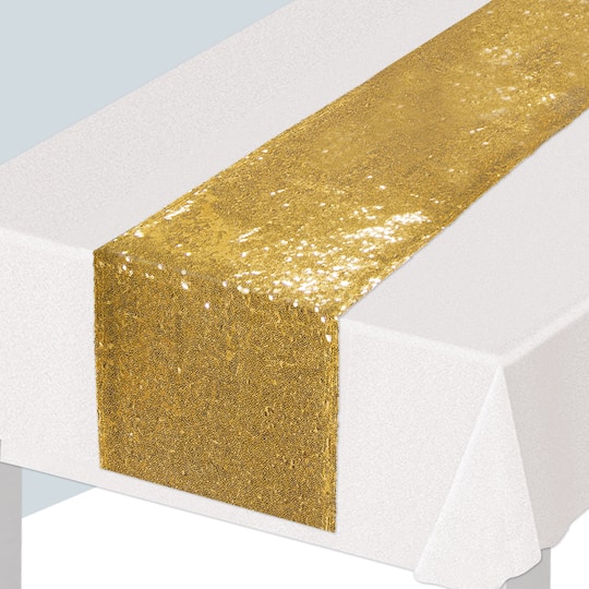 Beistle 11.25" x 6.25ft. Gold Sequined Table Runner